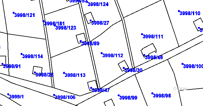 Parcela st. 3998/112 v KÚ Těšovice, Katastrální mapa