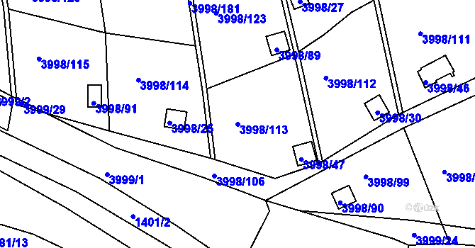 Parcela st. 3998/113 v KÚ Těšovice, Katastrální mapa