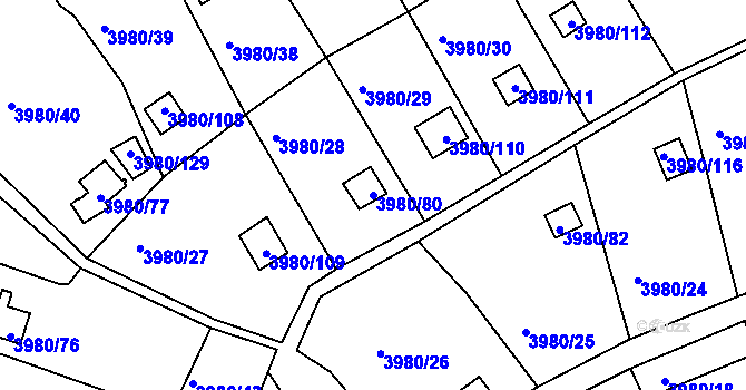 Parcela st. 3980/80 v KÚ Těšovice, Katastrální mapa