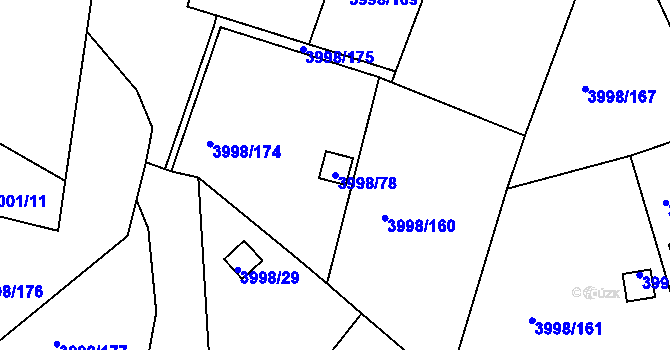 Parcela st. 3998/78 v KÚ Těšovice, Katastrální mapa