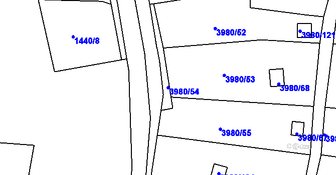 Parcela st. 3980/54 v KÚ Těšovice, Katastrální mapa