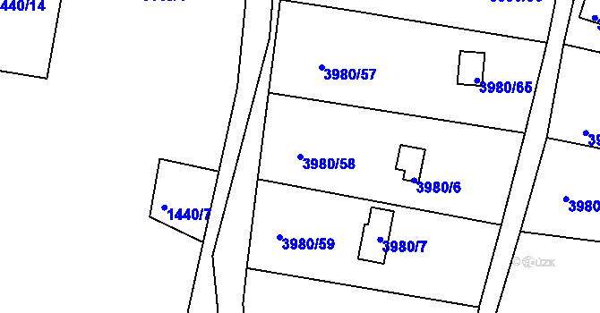 Parcela st. 3980/58 v KÚ Těšovice, Katastrální mapa