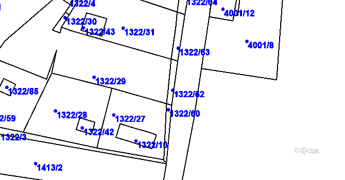 Parcela st. 1322/62 v KÚ Těšovice, Katastrální mapa