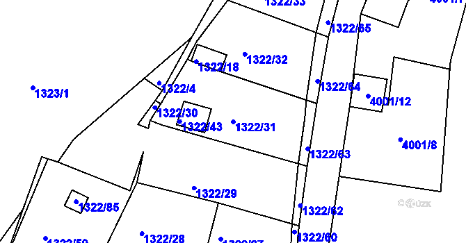 Parcela st. 1322/31 v KÚ Těšovice, Katastrální mapa