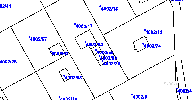 Parcela st. 4002/68 v KÚ Těšovice, Katastrální mapa