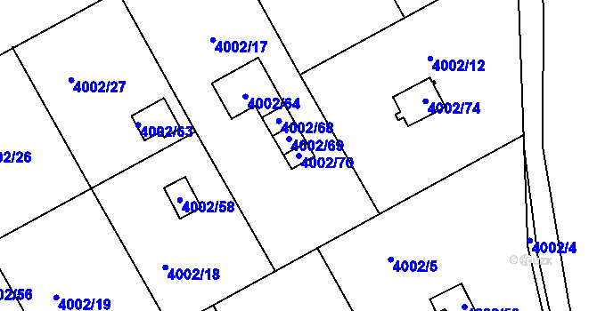 Parcela st. 4002/70 v KÚ Těšovice, Katastrální mapa