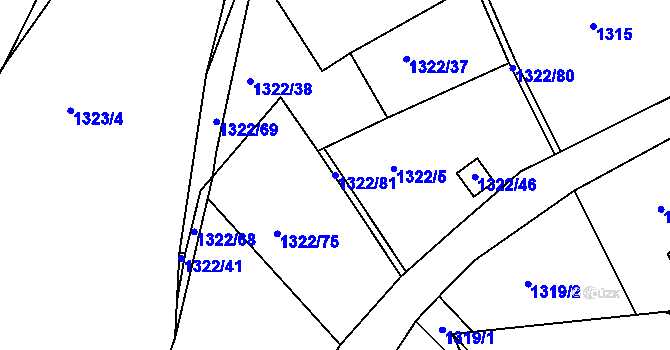 Parcela st. 1322/81 v KÚ Těšovice, Katastrální mapa