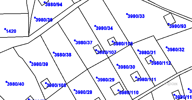 Parcela st. 3980/107 v KÚ Těšovice, Katastrální mapa