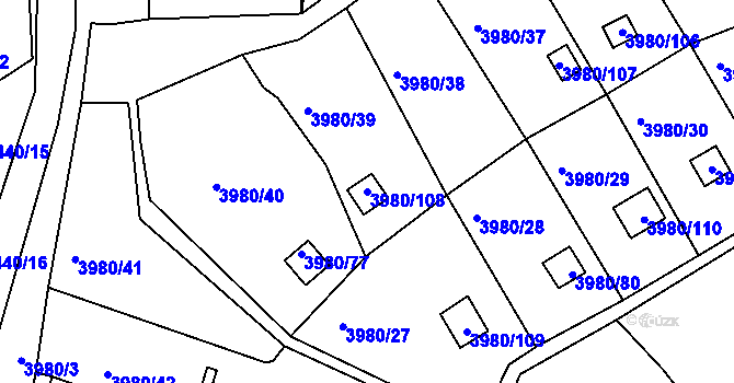 Parcela st. 3980/108 v KÚ Těšovice, Katastrální mapa