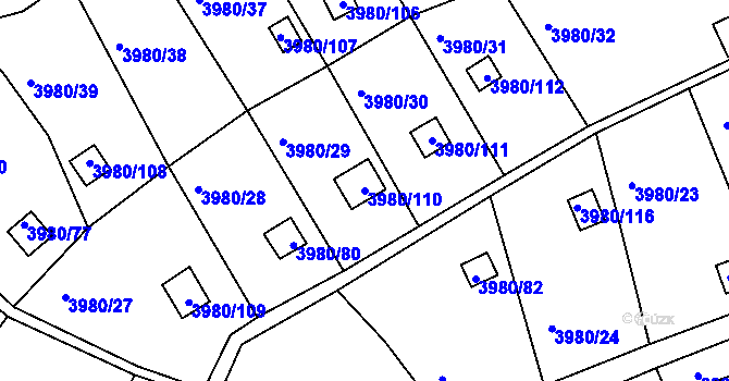 Parcela st. 3980/110 v KÚ Těšovice, Katastrální mapa