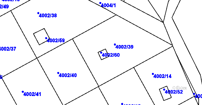 Parcela st. 4002/60 v KÚ Těšovice, Katastrální mapa