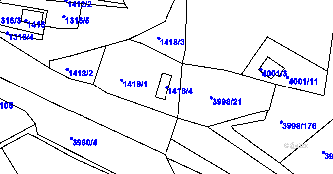 Parcela st. 1418/4 v KÚ Těšovice, Katastrální mapa
