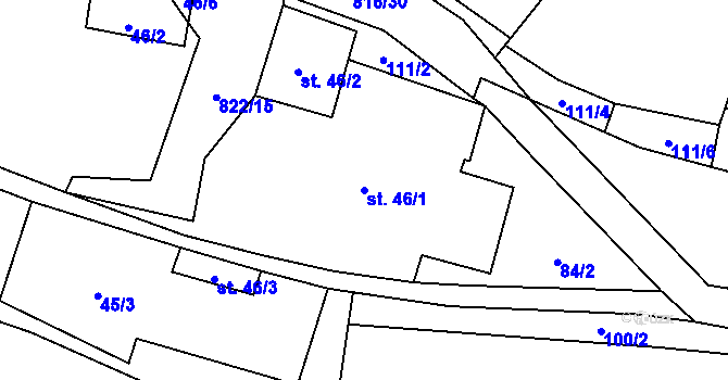 Parcela st. 46/1 v KÚ Solany, Katastrální mapa