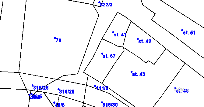 Parcela st. 67 v KÚ Solany, Katastrální mapa