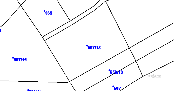 Parcela st. 597/18 v KÚ Solany, Katastrální mapa