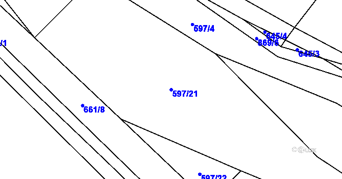 Parcela st. 597/21 v KÚ Solany, Katastrální mapa