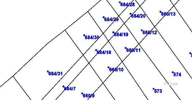 Parcela st. 684/18 v KÚ Solany, Katastrální mapa