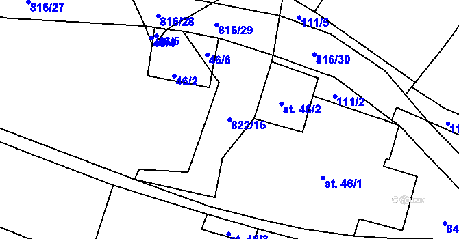 Parcela st. 822/15 v KÚ Solany, Katastrální mapa
