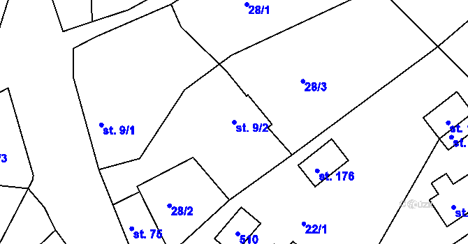 Parcela st. 9/2 v KÚ Malobratřice, Katastrální mapa