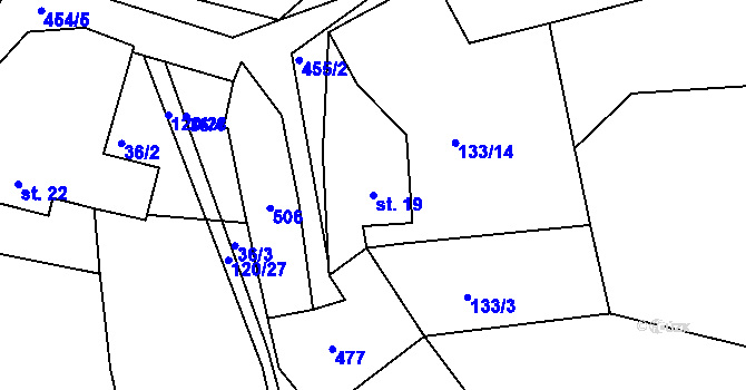 Parcela st. 19 v KÚ Malobratřice, Katastrální mapa