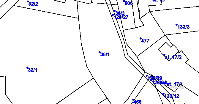Parcela st. 36/1 v KÚ Malobratřice, Katastrální mapa