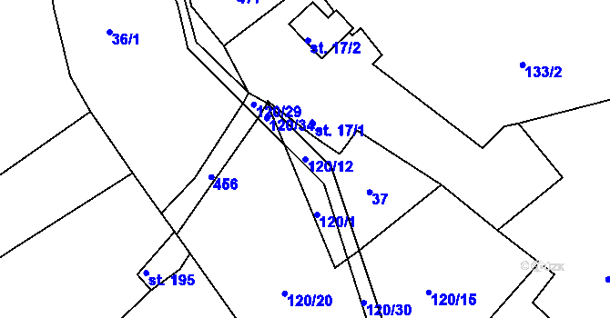 Parcela st. 120/12 v KÚ Malobratřice, Katastrální mapa