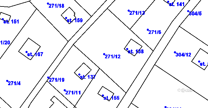 Parcela st. 271/12 v KÚ Malobratřice, Katastrální mapa