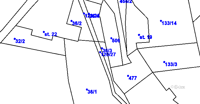 Parcela st. 120/27 v KÚ Malobratřice, Katastrální mapa