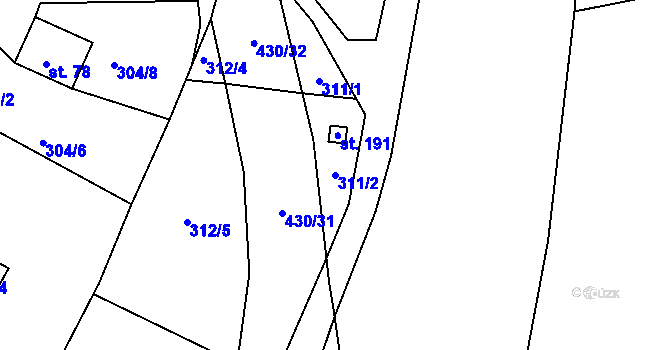 Parcela st. 311/2 v KÚ Malobratřice, Katastrální mapa