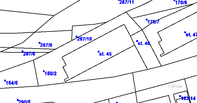 Parcela st. 45 v KÚ Solenice, Katastrální mapa