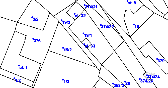 Parcela st. 33 v KÚ Větrov u Solenic, Katastrální mapa