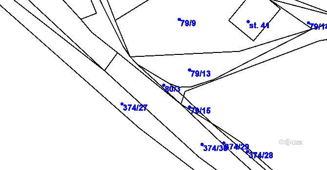 Parcela st. 80/3 v KÚ Větrov u Solenic, Katastrální mapa