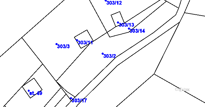 Parcela st. 303/2 v KÚ Větrov u Solenic, Katastrální mapa