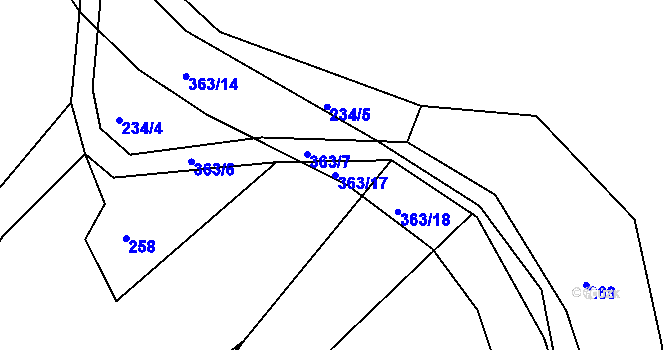 Parcela st. 363/17 v KÚ Větrov u Solenic, Katastrální mapa