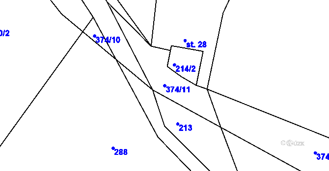 Parcela st. 374/11 v KÚ Větrov u Solenic, Katastrální mapa