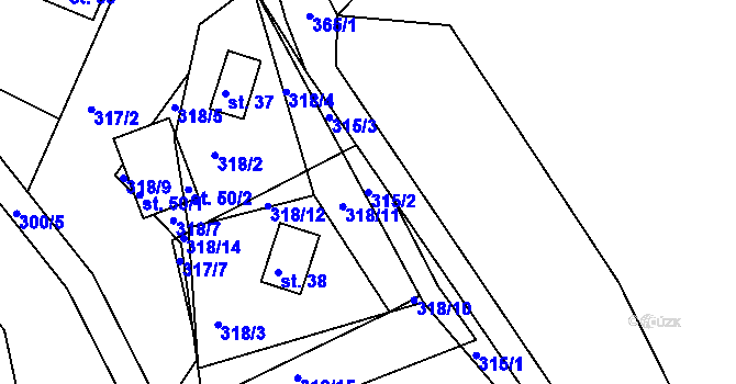 Parcela st. 315/2 v KÚ Větrov u Solenic, Katastrální mapa
