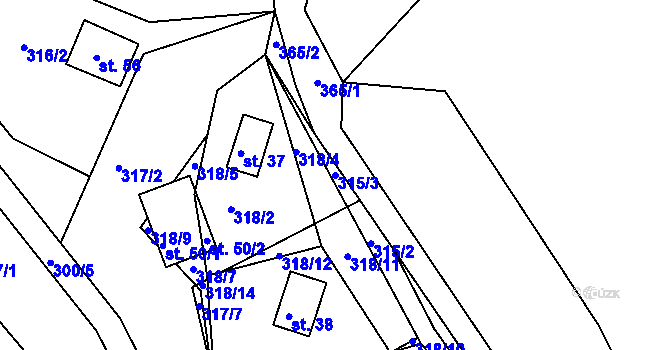 Parcela st. 315/3 v KÚ Větrov u Solenic, Katastrální mapa