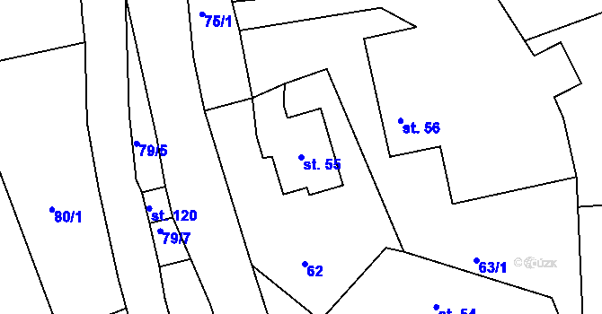 Parcela st. 55 v KÚ Ještětice, Katastrální mapa