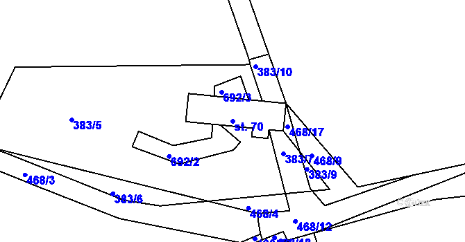 Parcela st. 70 v KÚ Ještětice, Katastrální mapa