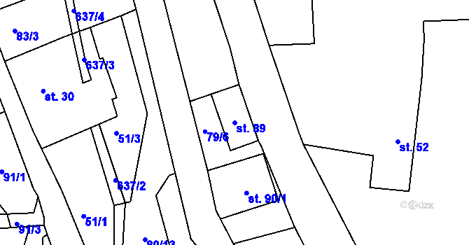 Parcela st. 89 v KÚ Ještětice, Katastrální mapa