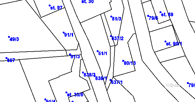 Parcela st. 51/1 v KÚ Ještětice, Katastrální mapa