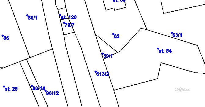 Parcela st. 59/1 v KÚ Ještětice, Katastrální mapa
