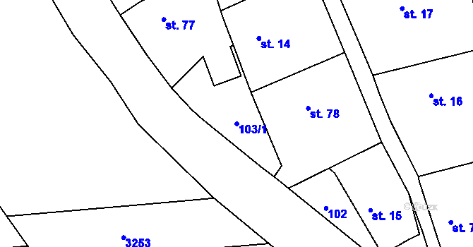 Parcela st. 103/1 v KÚ Ještětice, Katastrální mapa