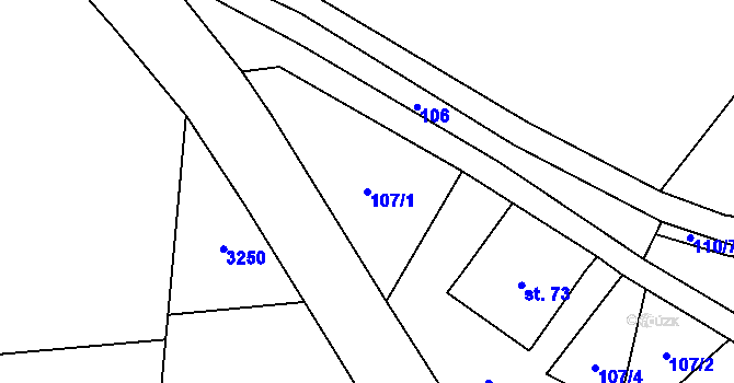 Parcela st. 107/1 v KÚ Ještětice, Katastrální mapa