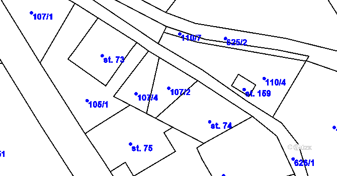 Parcela st. 107/2 v KÚ Ještětice, Katastrální mapa