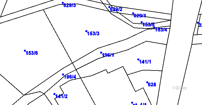 Parcela st. 196/1 v KÚ Ještětice, Katastrální mapa