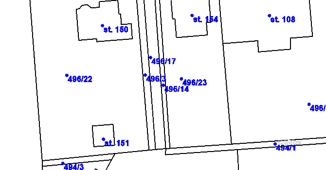 Parcela st. 496/14 v KÚ Ještětice, Katastrální mapa