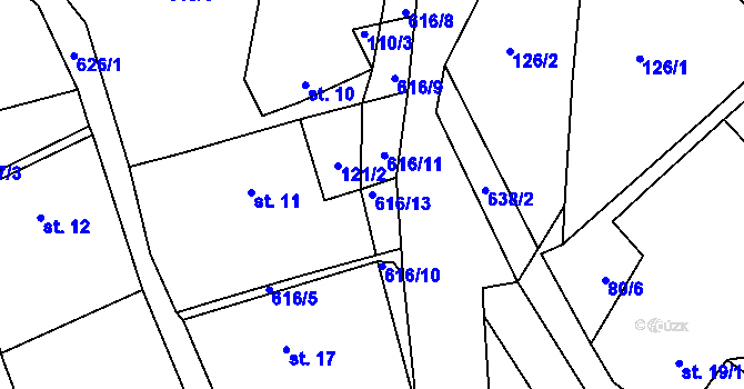 Parcela st. 616/13 v KÚ Ještětice, Katastrální mapa