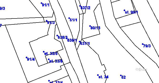 Parcela st. 637/1 v KÚ Ještětice, Katastrální mapa