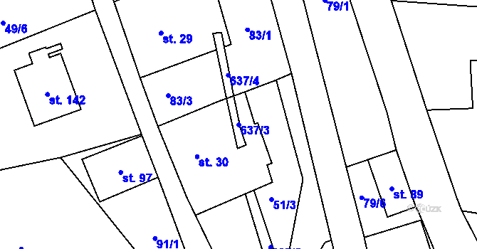 Parcela st. 637/3 v KÚ Ještětice, Katastrální mapa